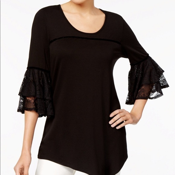 NWT NY Collection Lace Cuff Top - Picture 2 of 5